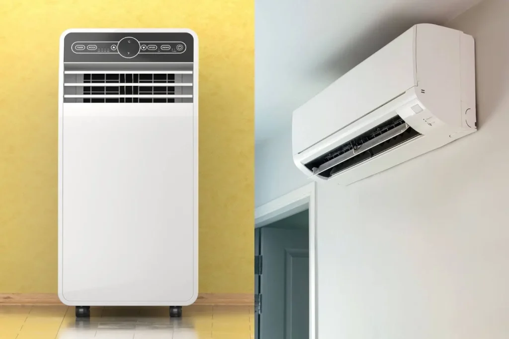 Zdjęcie przedstawiam klimatyzator przenośny oraz ścienny.